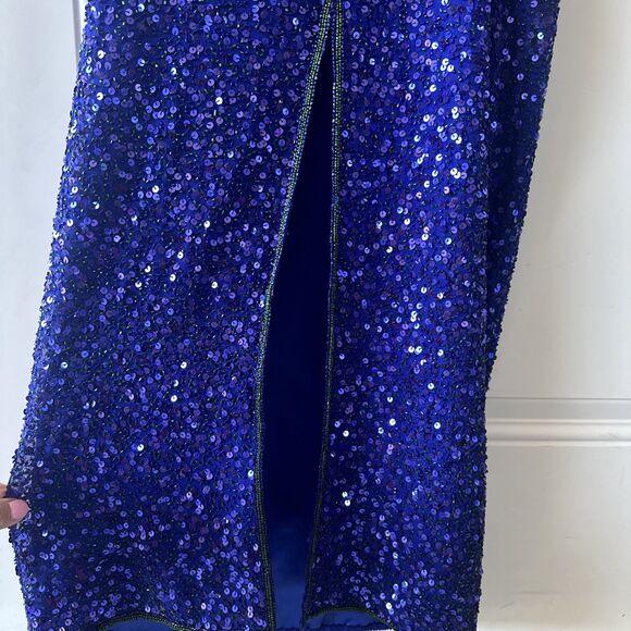 VTG‎ Y2K Scala Beaded 100% Silk Gown Prom Dress Formal Size L Blue 90s Fairy - Picture 10 of 14